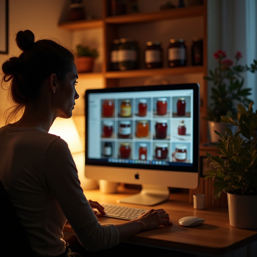 Persona editando fotografías de producto en una computadora con monitor calibrado