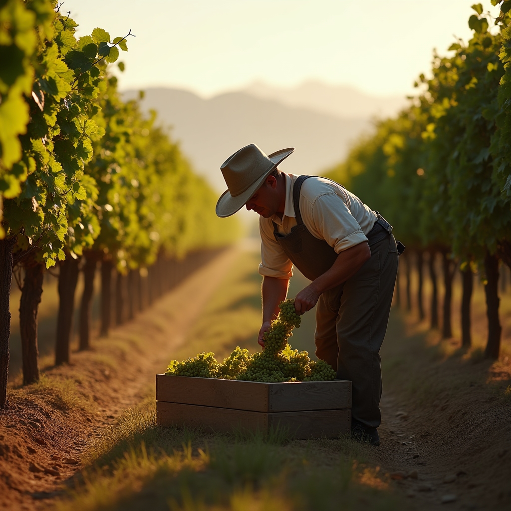 Cosecha de uva en viñedo de Mendoza durante la mañana