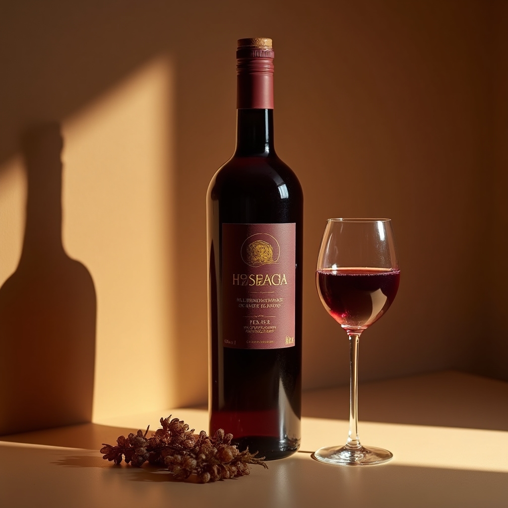 Botella de vino de bodega chica fotografiada sobre fondo neutro
